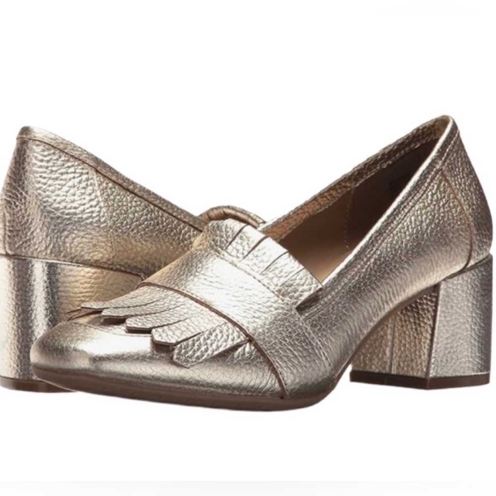 Kenneth Cole Michelle Silver Metallic Block Heel Pump Sz. 8.5 US NEW